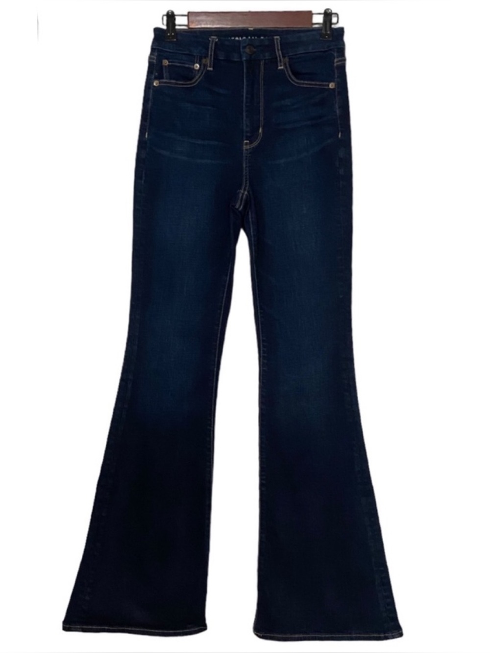 American Eagle Outfitters Curvy Hi-Rise Flare Womens 2 Long Jeans in Dark Wash